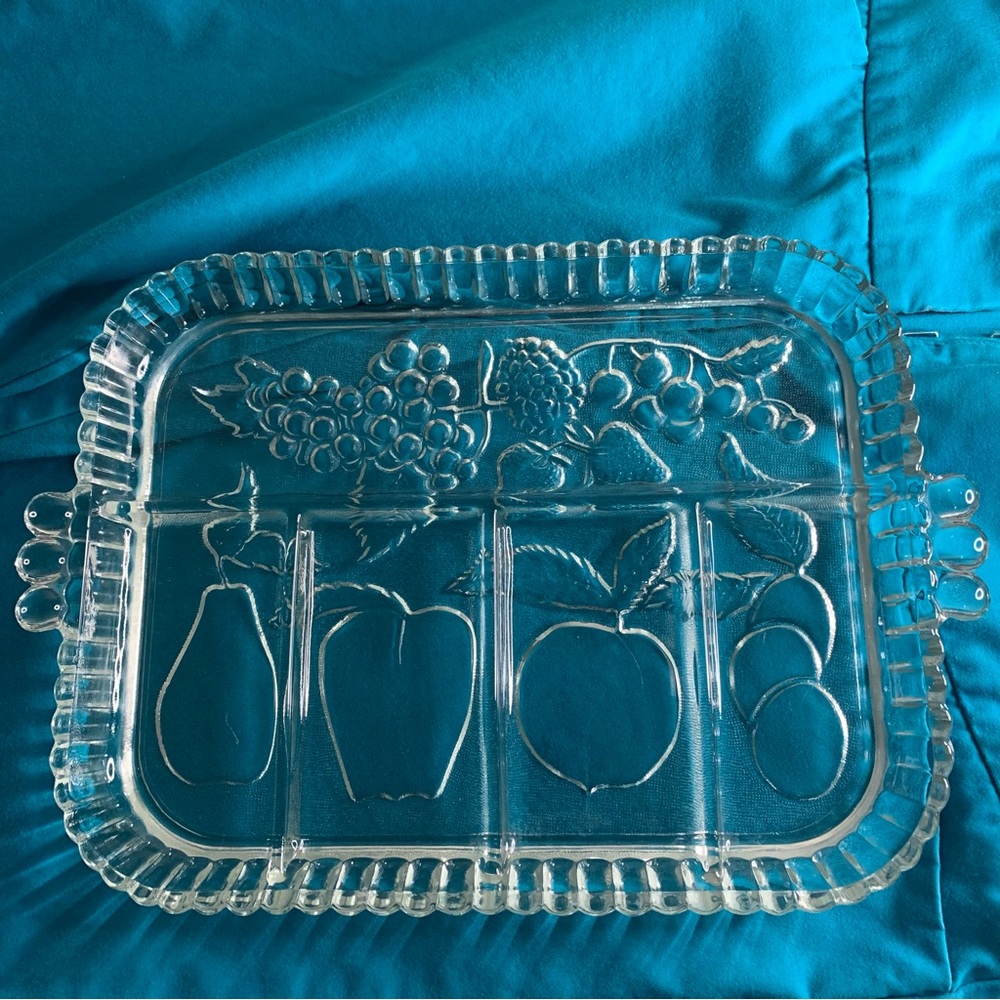 Indiana Glass Vintage Crystal Fruit Serving Tray 5 Part Section Relish Finger